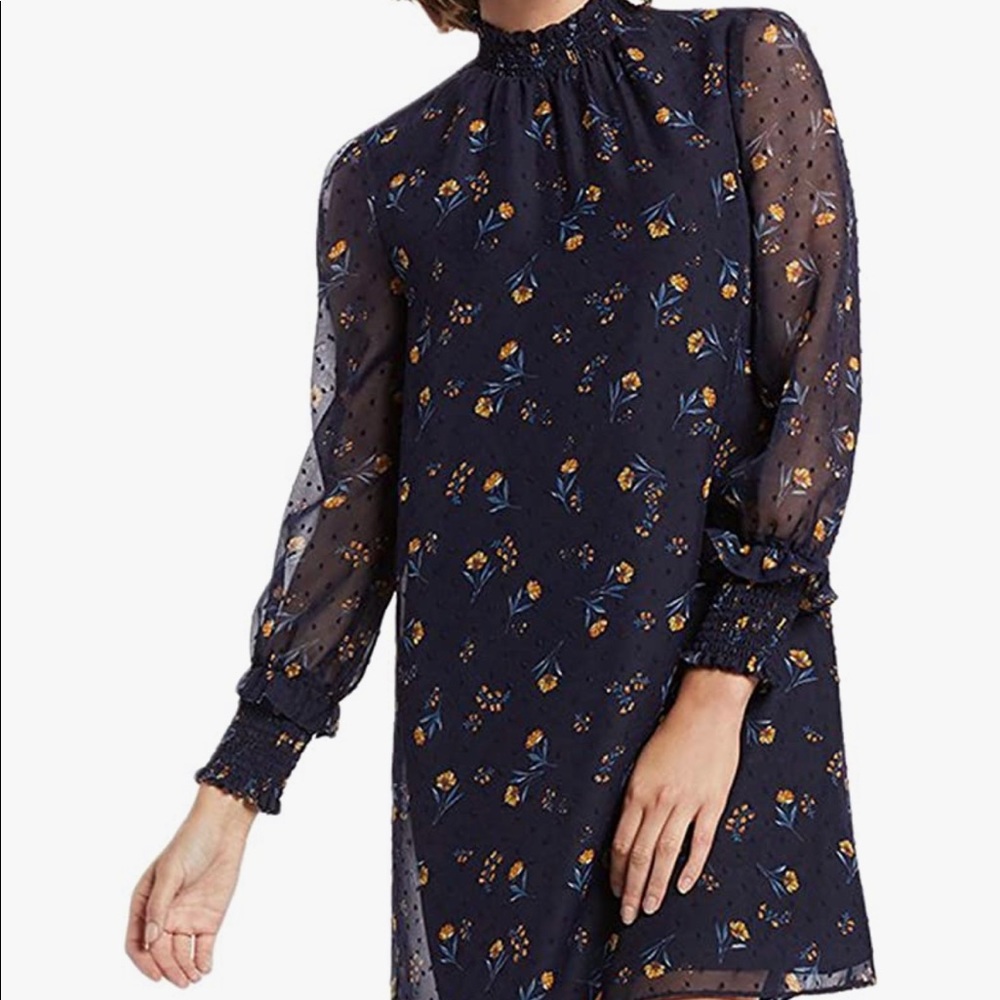 Draper James Navy Floral Long Sleeve Shift Dress
